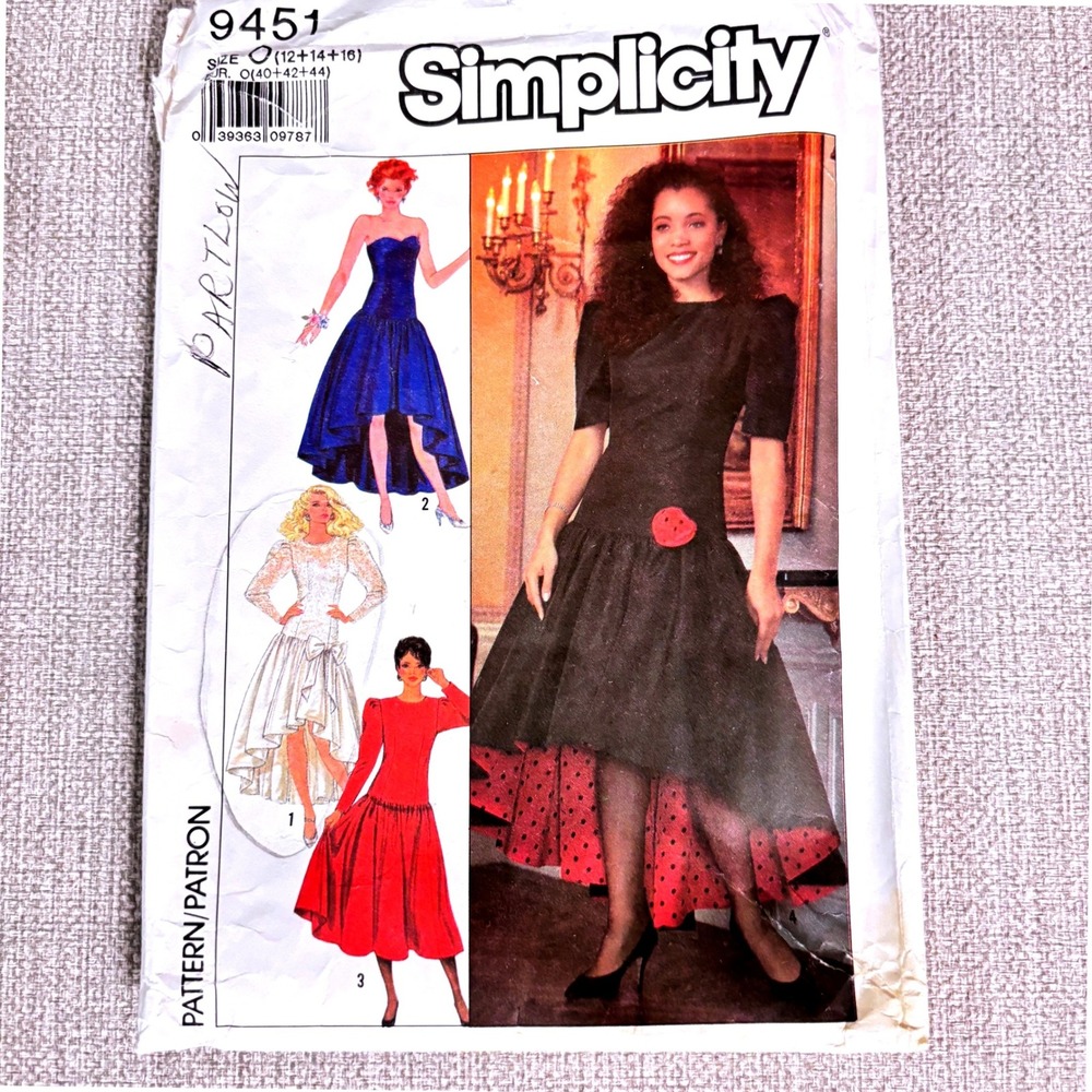 Simplicity 9451 Formal Evening Dress Sz 12-14-16 Prom Bridal Whimsigoth Coquette